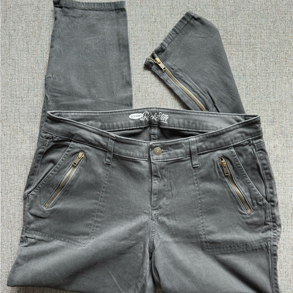 Old Navy Gray Rockstar Pants with Zipper Accent